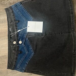 Endless Rose Charcoal and Blue Chevron Denim Mini Skirt